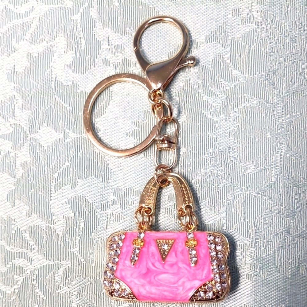 **HALF PRICE**Chic Pink & Gold Metal Handbag Keychain!